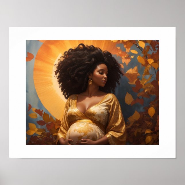Afro Woman Pregnancy Motherhood Nursery Art Poster (Front)