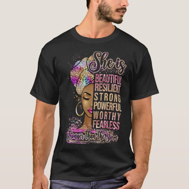 Afro Woman Strong Than Storm Melanin African Ameri T-Shirt (Front)