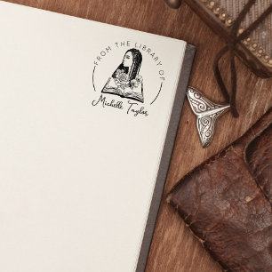 Afro Woman with Flowers, Book From the Library Of Rubber Stamp