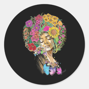 Afro Women Flowers Butterfly Latina African Americ Classic Round Sticker