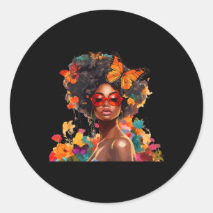 Afro Women Flowers Butterfly Latina African Americ Classic Round Sticker