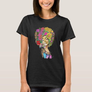Afro Women Flowers Butterfly Latina African Americ T-Shirt