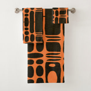 Afrocentric Bathroom Bold Brown & Chrome Orange Bath Towel Set