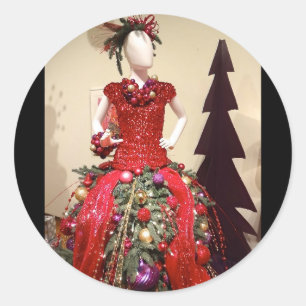 Afrocentric Dress Form Mannequin Christmas Tree Classic Round Sticker