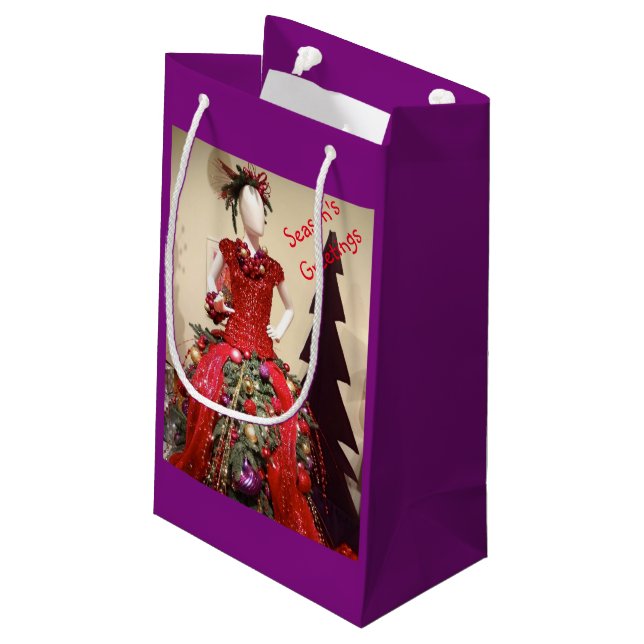 Afrocentric Dress Form Mannequin Christmas Tree Small Gift Bag (Back Angled)
