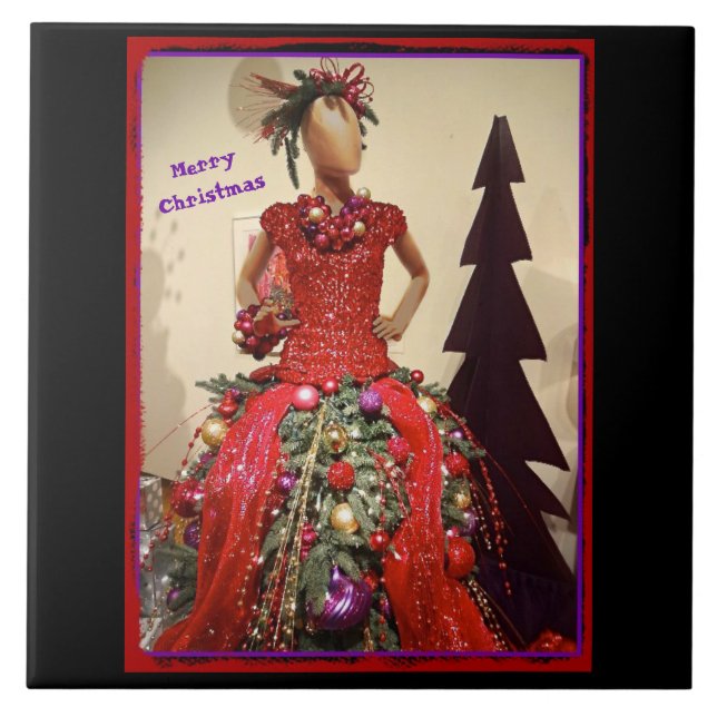 Afrocentric Dress Form Mannequin Christmas Tree Tile (Front)