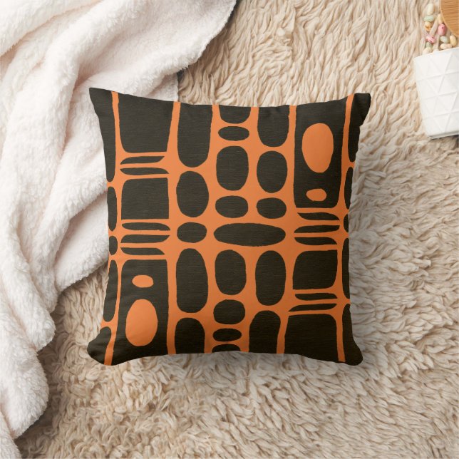 Afrocentric Geometric Brown & Chrome Orange Cushion (Blanket)