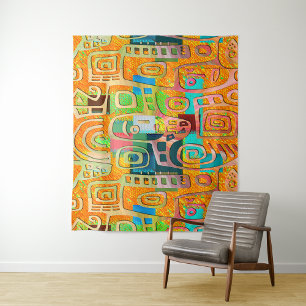Afrocentric Geometric in Bold Orange & Chrome –  Tapestry