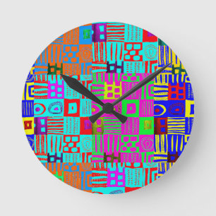 Afrocentric Geometric Motif Multicolored  Round Clock