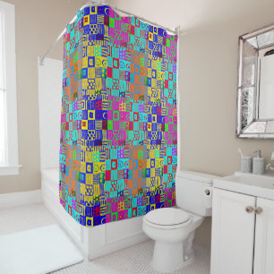 Afrocentric Geometric Motif Multicolored Shower Curtain