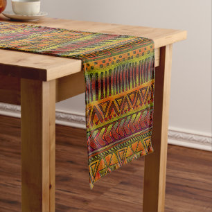 Afrocentric Geometry in Earthy Pastels Short Table Runner