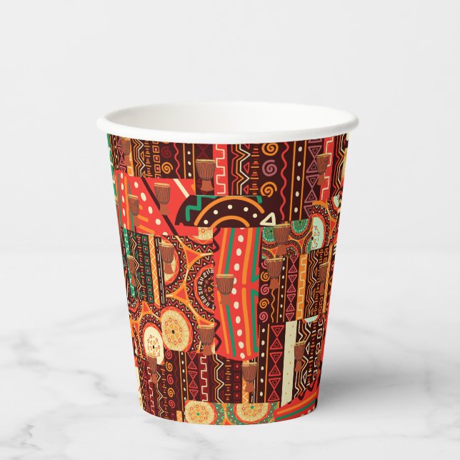 Afrocentric Kente Tribal Pattern party Paper Cups (Front)