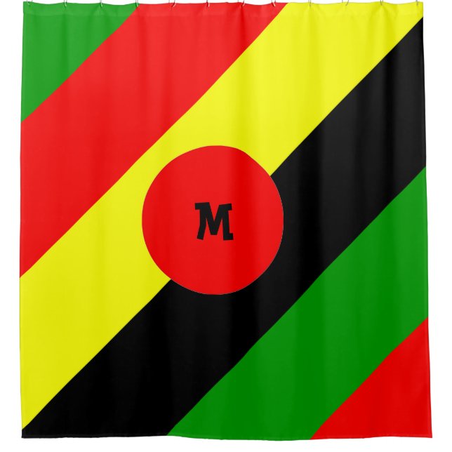 Afrocentric monogrammed shower curtain (Front)