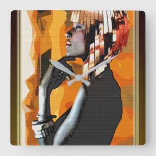 Afrocentric Pop Art Square Wall Clock