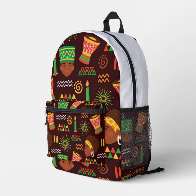 Afrocentric Print Cut Sew Backpack (Back Corner Right)