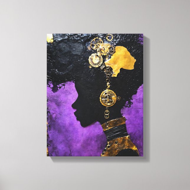 Afrofuturistic Steampunk Woman Purple Gears Canvas Print (Front)