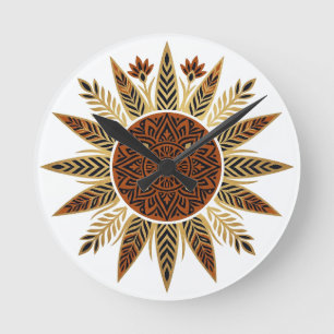 Afrohemian Sunburst Mandala Wall Clock