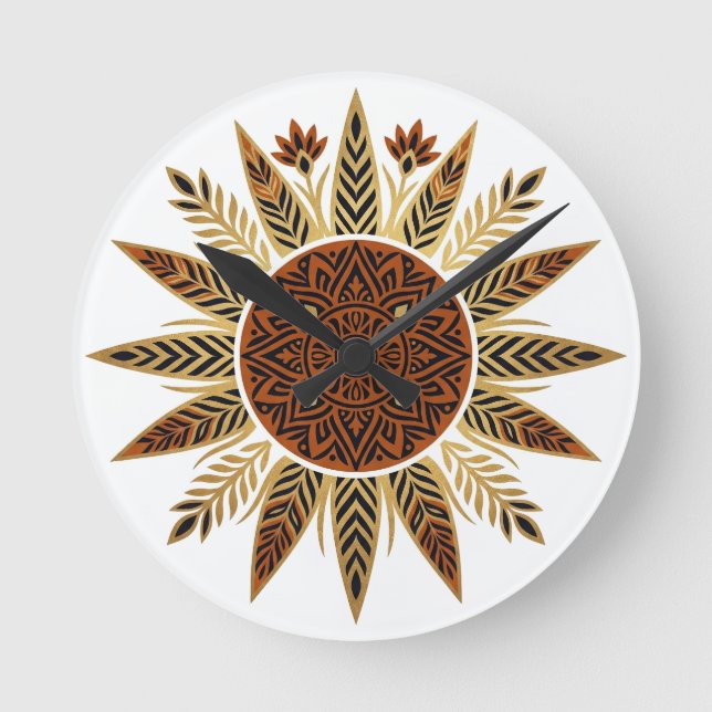 Afrohemian Sunburst Mandala Wall Clock (Front)
