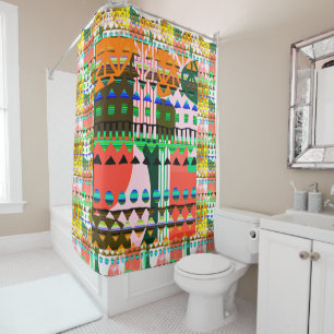 AfroUrban Geometric Motif Cultural Shower Curtain