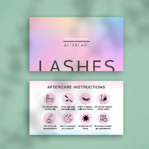 After Care Instructions Lash Client Pink Holograph Business Card