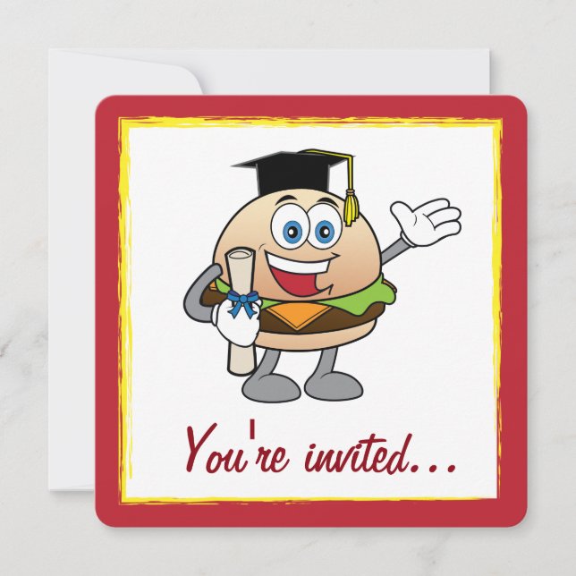 After Graduation Cook-Out with Cheeseburger Invitation (Front)