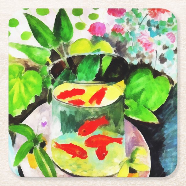 after Henri Matisse, The Goldfish, digital drawing Square Paper Coaster (Front)