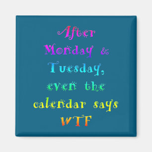 After Monday Tuesday Funny Calendar Says Wtf  Magnet
