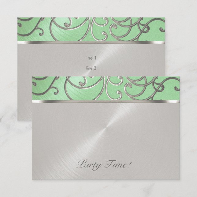 After Party Elegant Mint Green Silver Filigree Invitation (Front/Back)