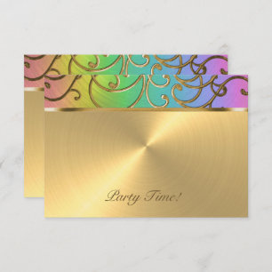After Party Elegant Rainbow and Gold Filigree Invitation