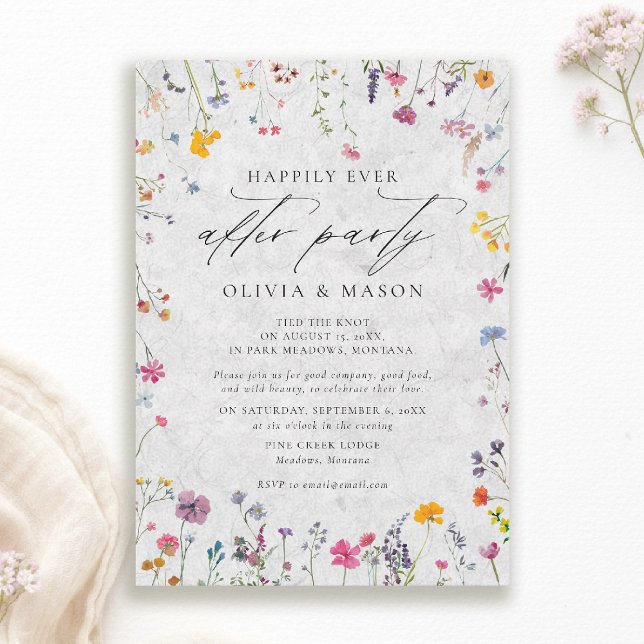 After Party Wildflower Garden Ivory Modern Wedding Invitation (wildflower wedding after party invite watercolor garden backyard barn summer spring elegant ivory)