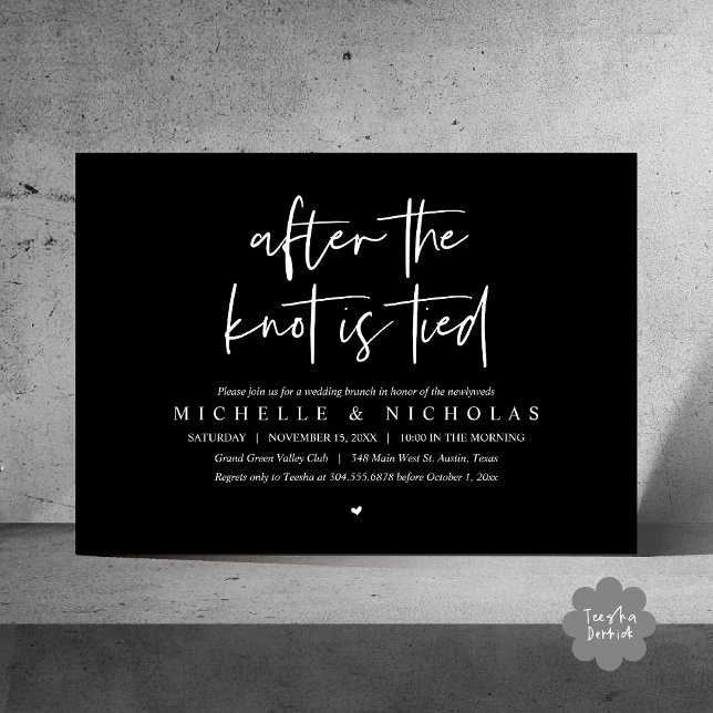 After the knot is tied, Modern Post Wedding Brunch Invitation (After the knot is tied, Modern Casual Post Wedding Brunch Party Dinner Invites Card PDF Black White)