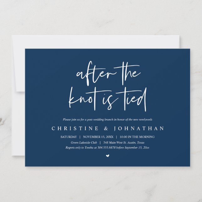 After the knot tied, Elopement Post wedding Brunch Invitation (Front)