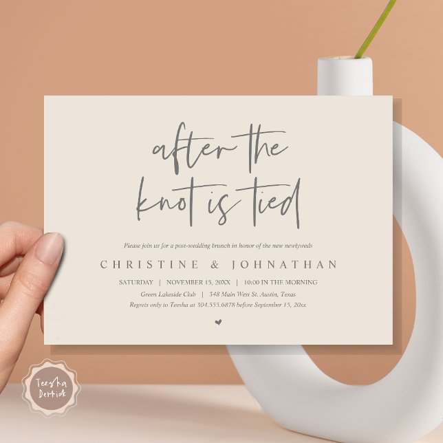 After the knot tied, Elopement Post wedding Brunch Invitation (After the knot tied, Elopement Post wedding Brunch Invitation Card, PDF, Classy Dark Grey Cream)