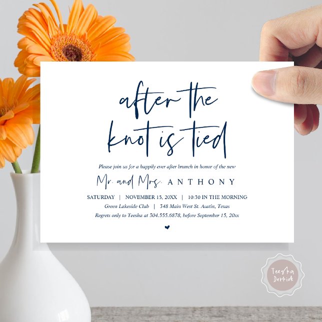 After the knot tied, Happily Ever After Brunch Invitation (After The Knot Is Tied, Post Wedding Brunch Invitation Card, PDF, Modern Script, Navy Blue)