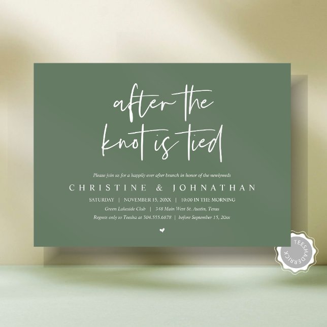 After the knot tied, Post wedding Brunch Invitatio Invitation (After the knot tied, Modern Post wedding Brunch Lunch Dinner Invitation Card, PDF, Forest Sage Green)