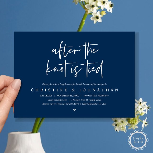 After the knot tied, Post wedding Brunch Invitatio Invitation (After the knot tied, Modern Post wedding Brunch Lunch Dinner Invitation Card, PDF, Navy Blue)