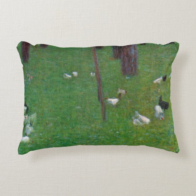 After the Rain, Garden Chickens by Gustav Klimt Decorative Cushion (Front)