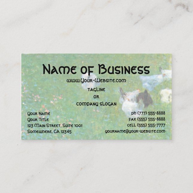 After the Rain, Garden with Chickens by Klimt Business Card (Front)