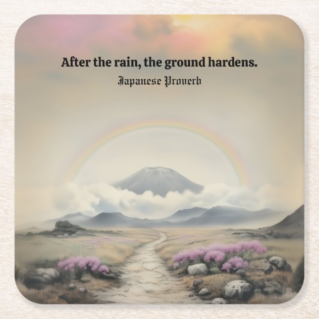After the Rain (Japanese Landscape Art) Square Paper Coaster (Front)