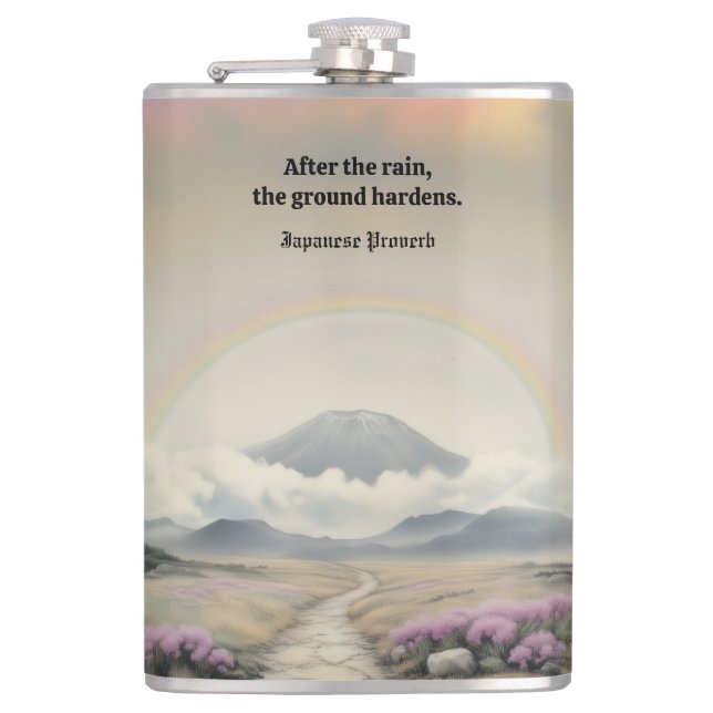 After the Rain (Japanese Watercolor Landscape Art) Hip Flask (Front)