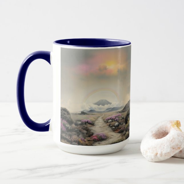 After the Rain (Japanese Watercolor Landscape Art) Mug (With Donut)