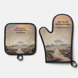 After the Rain (Japanese Watercolor Landscape Art) Oven Mitt & Pot Holder Set