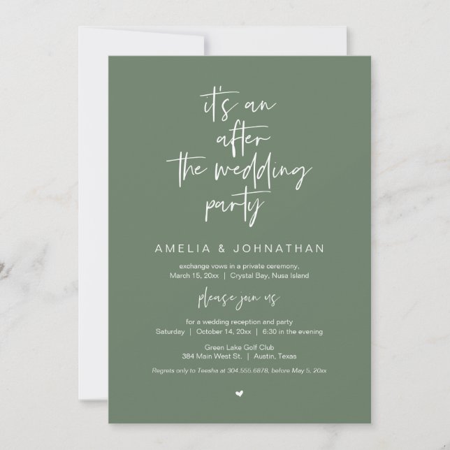 After the wedding, Black, Elopement Party Invitation (Front)