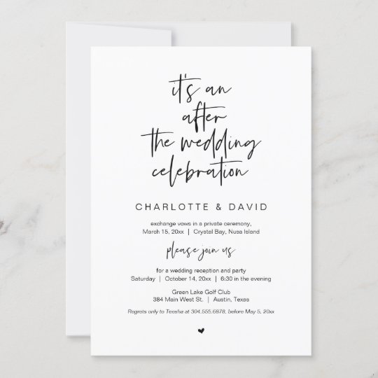 After the wedding, Black, Elopement Party Invitation | Zazzle.co.uk