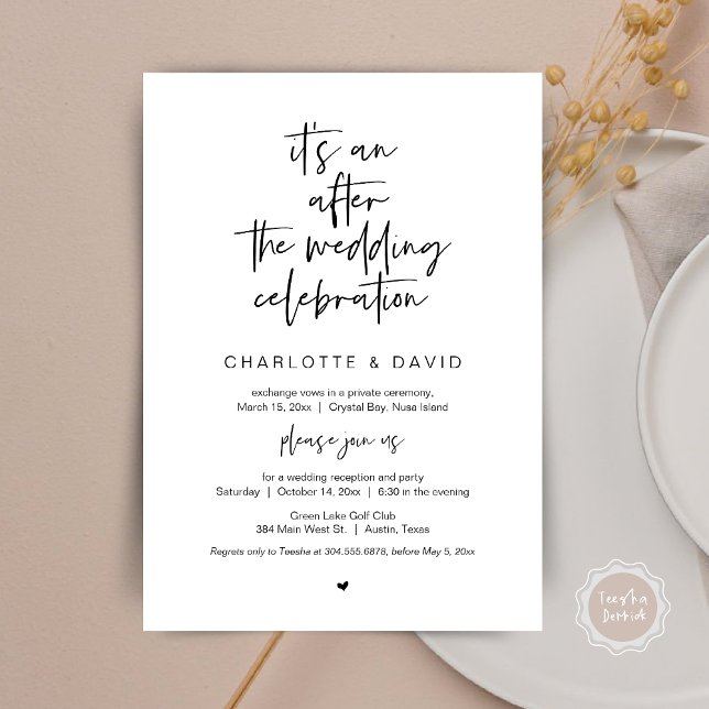 After the wedding, Black, Elopement Party Invitation (Its an after the wedding celebration, Elopement Dinner Party Invitation Card, PDF, in black white)