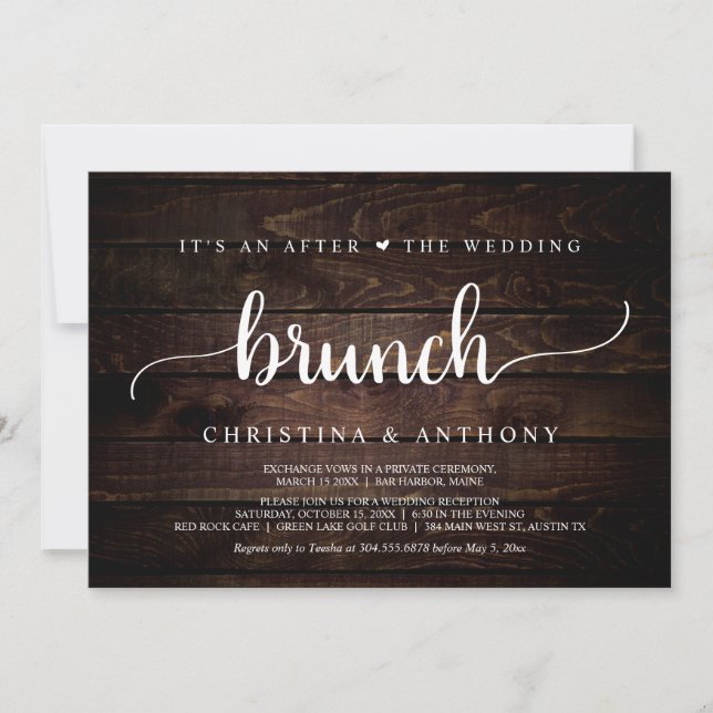 After The Wedding Brunch, Rustic Elopement Party Invitation (Front)