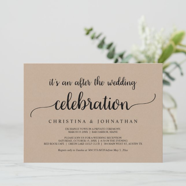 After the wedding Brunch, Rustic Kraft Elopement Invitation (Standing Front)