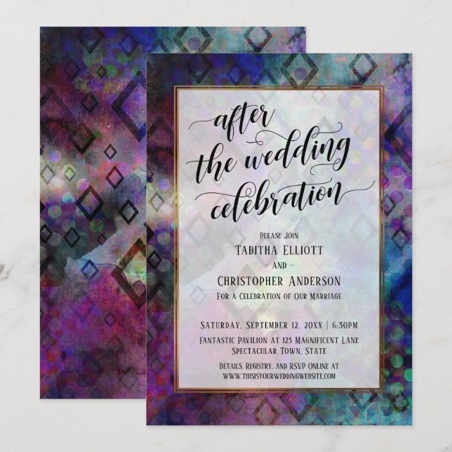 After the Wedding Celebration Abstract w/ Gold Invitation (Front/Back)
