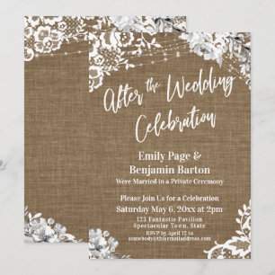 After the Wedding Celebration Burlap Lace Floral Invitation