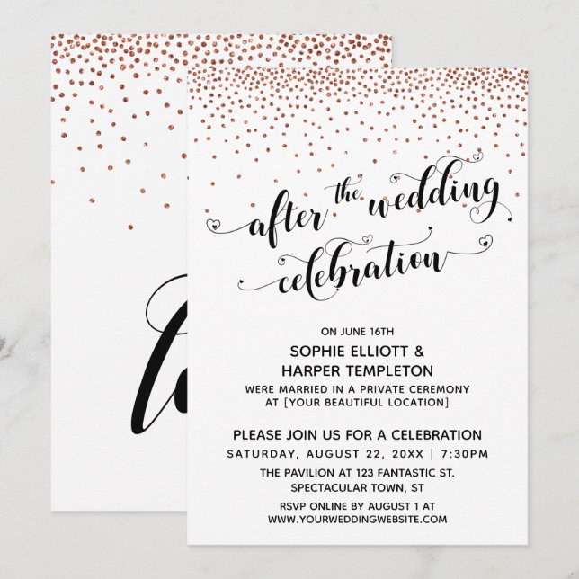 After the Wedding Celebration Copper Confetti Invitation (Front/Back)